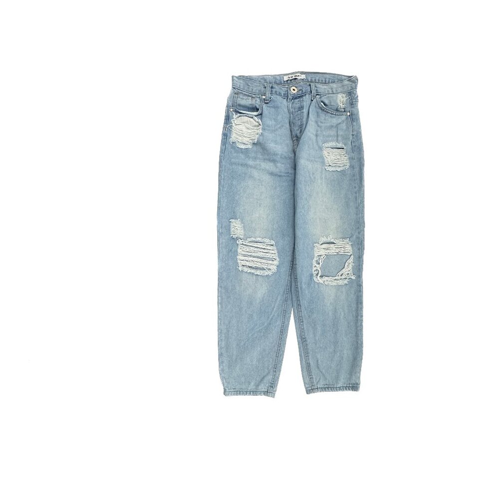 Blue Savvy Distressed Straight Button Fly Women's size 11 Medium Blue Denim Jean